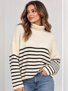 TRUTH by Republic Striped Turtleneck Sweater
CREAM & BLACK | SIZE M | NWT